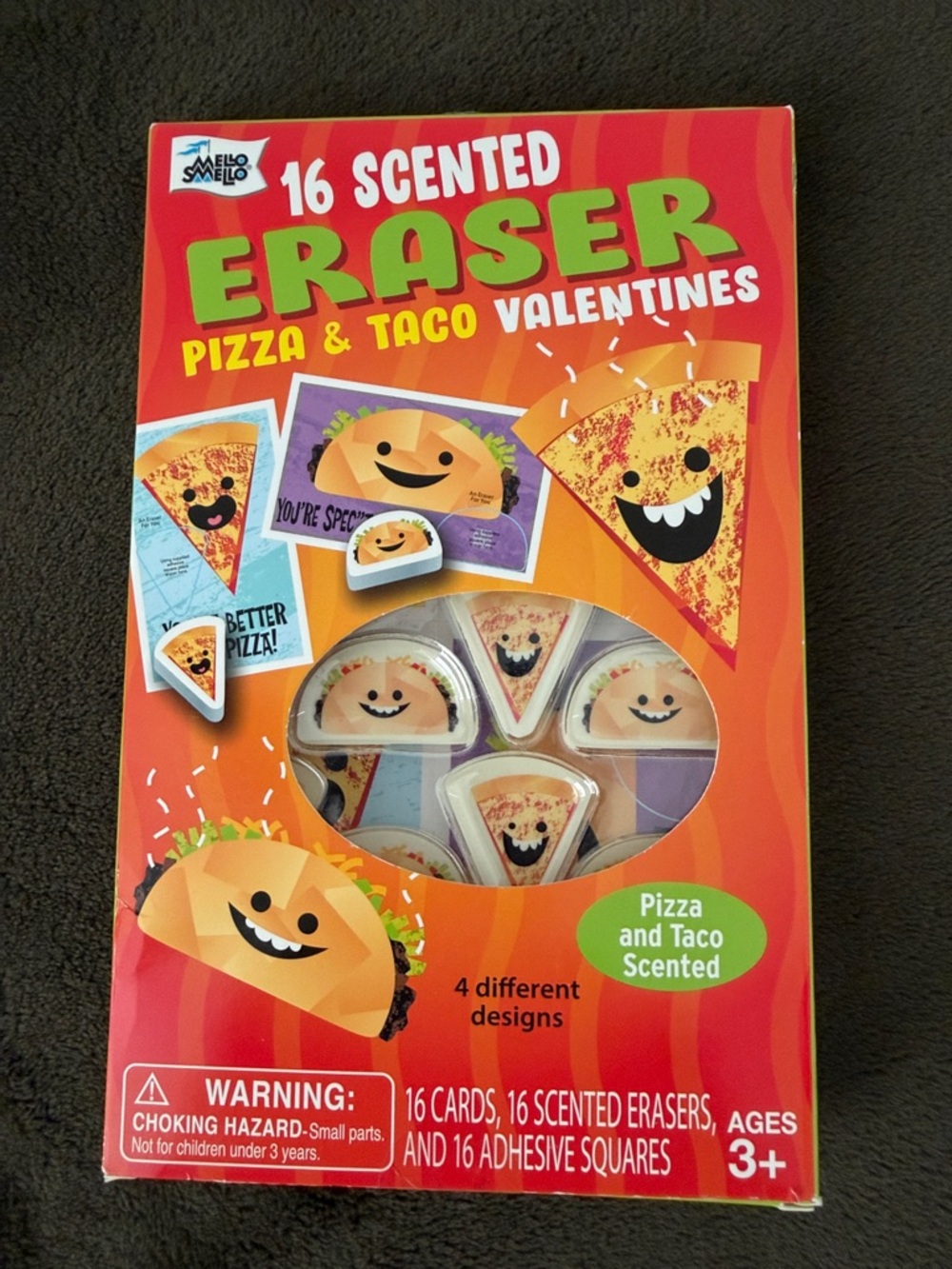 16 Scented Eraser Pizza & Taco Valentines